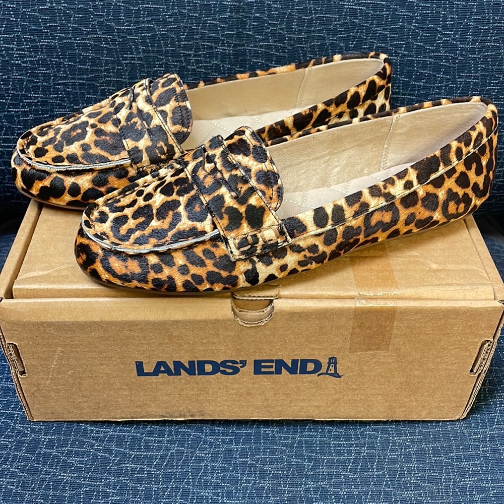 Lands End Women’s Dyed Calf Hair Penny Loafer - Leopard Print - Size 7.5